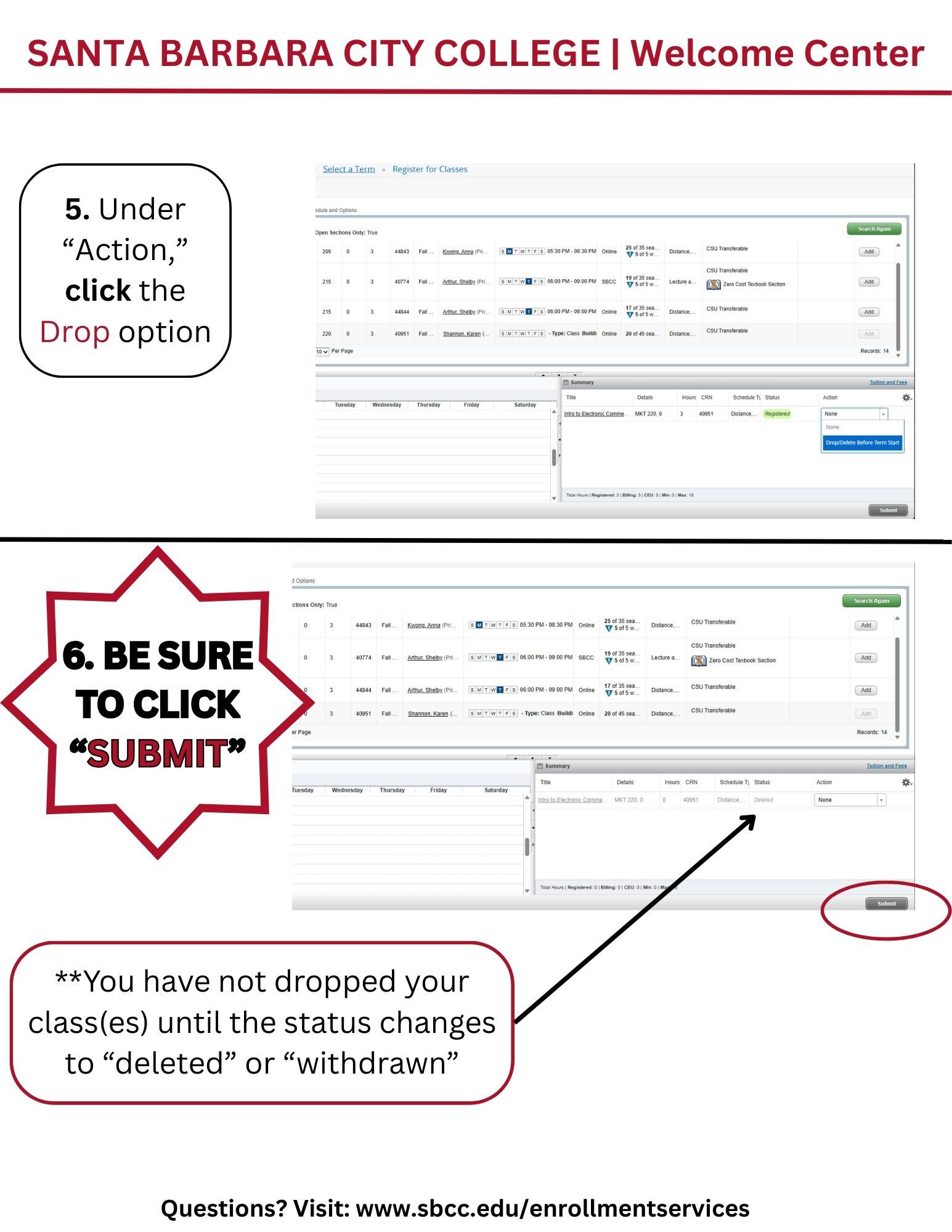 how to drop classes guide page 2